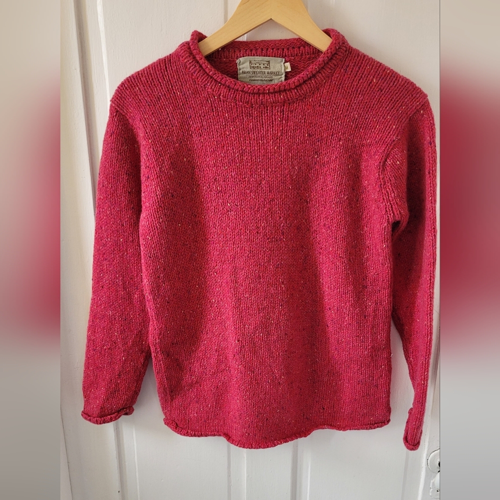 Women's Pink Aran Island Sweater. Medium.